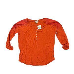 Lucky Brand Women's Carla Lace Henley – Red/Orange
